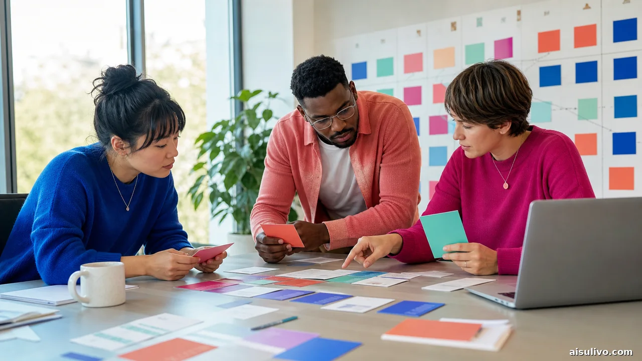 Mixed-gender technology team discussing workforce charts in an office
