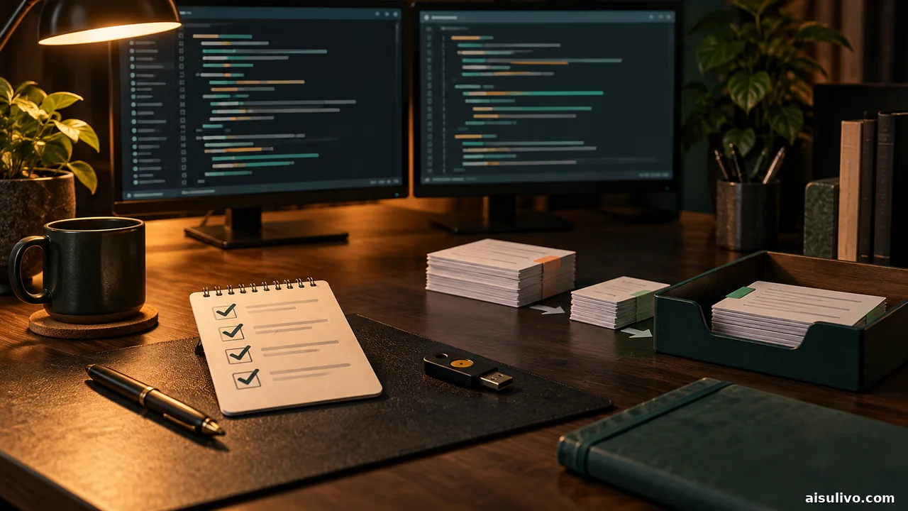 Abstract code changes, test checks, and a security key arranged for review