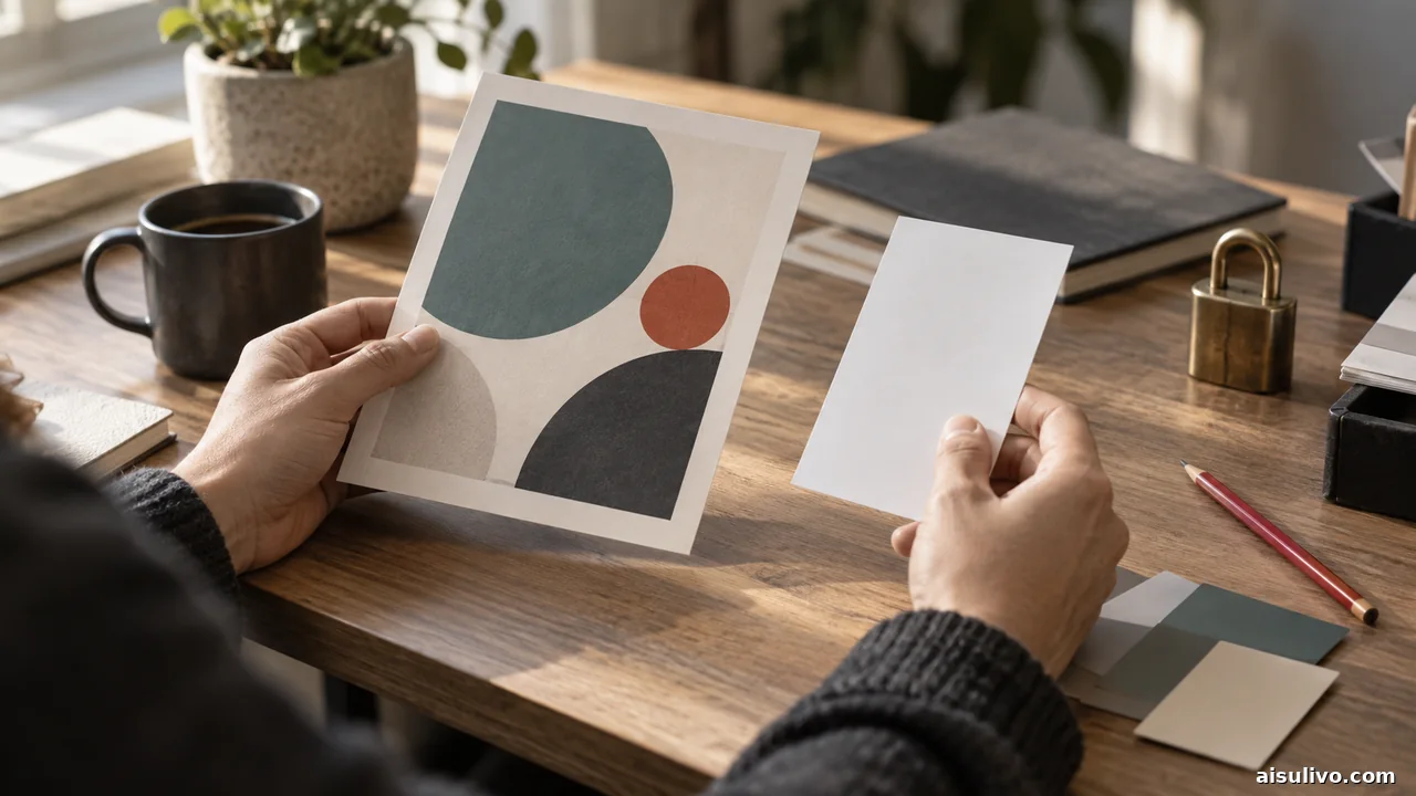Reviewer comparing an abstract campaign proof with a blank consent card beside a lock