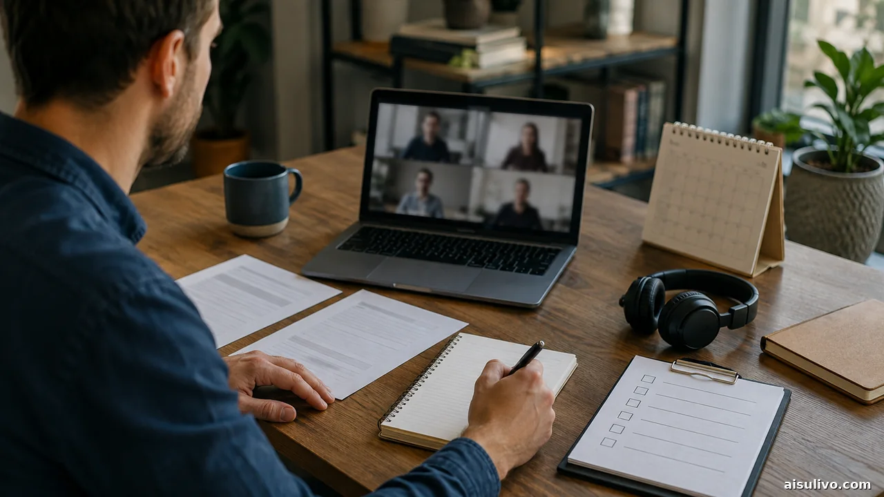 Professional turning a video meeting into notes and an action checklist